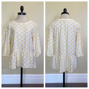 Loft White Yellow Clip Dot Peplum Top Size Medium